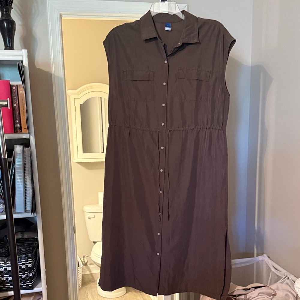 Old Navy Army Green Waist Drawstring Midi Dress